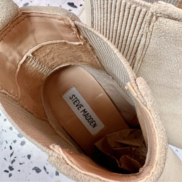 Steve Madden Trekk Sand Tan Pointed Suede Leather Stacked Heel Boots Sz 6.5 - Picture 11 of 14